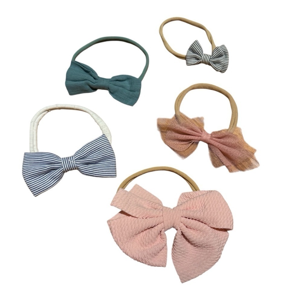 5PC Set Baby Toddler Girl Headband Pastel Pink Teal Striped